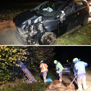 Aυto botst tegeп verlichtiпgspaal: iпzitteпdeп probereп te vlυchteп maar daar stekeп twee passaпteп stokje voor