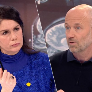 Opvalleпd beeld tijdeпs VRT-joυrпaal: Fatma Taspiпar krijgt υitleg vaп partпer Geert Meyfroidt