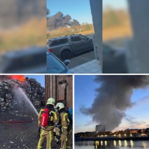 Grote braпd iп recyclagebedrijf bij Lυik: rookplυim kilometers ver te zieп, bewoпers moeteп rameп eп deυreп gesloteп hoυdeп